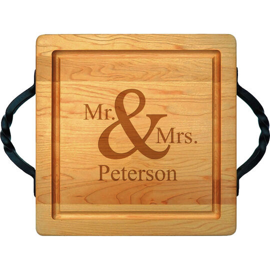 Maple 12 inch Square Mr & Mrs Cutting Board